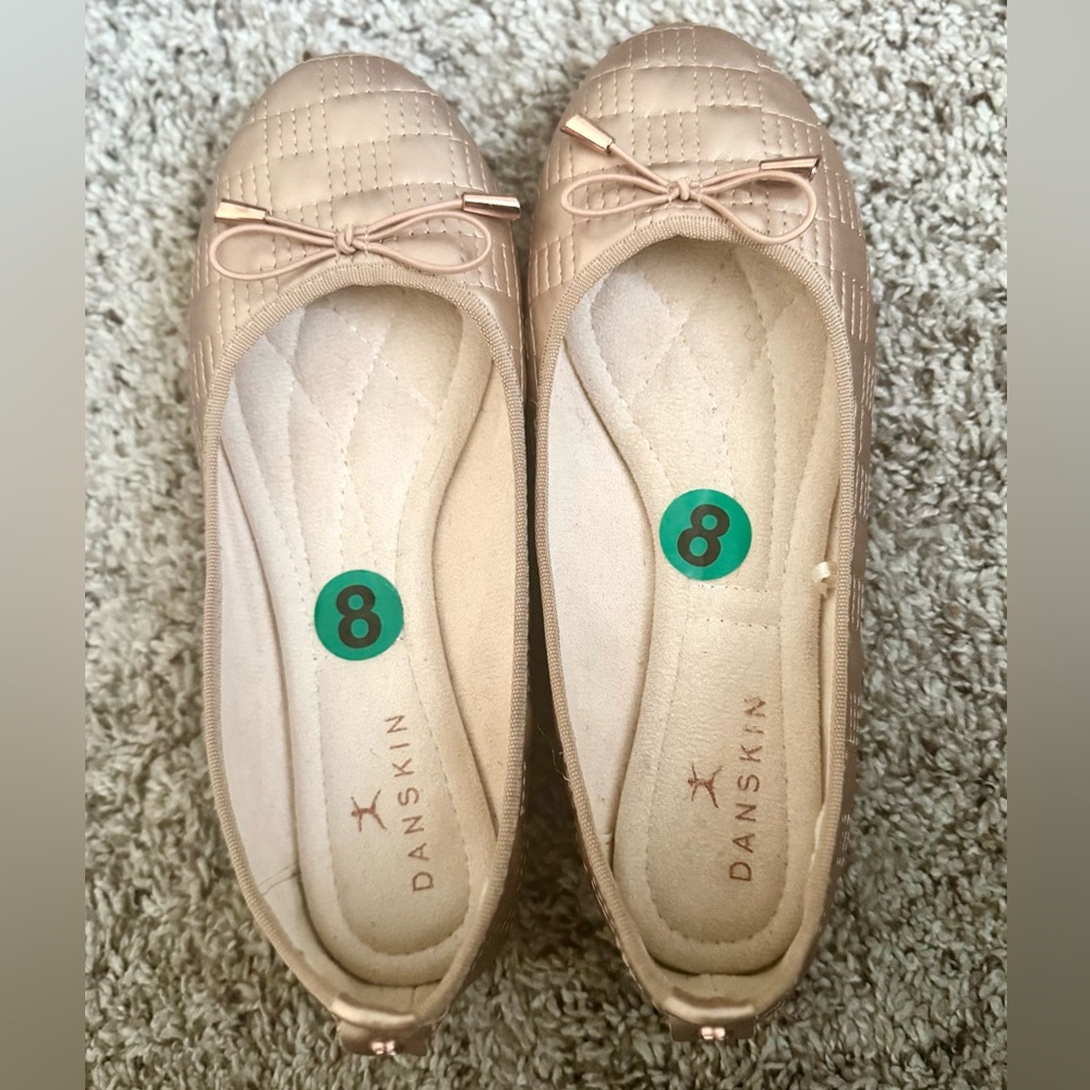 Danskin Pinkish Gold Quilted Flats with Bow Detail